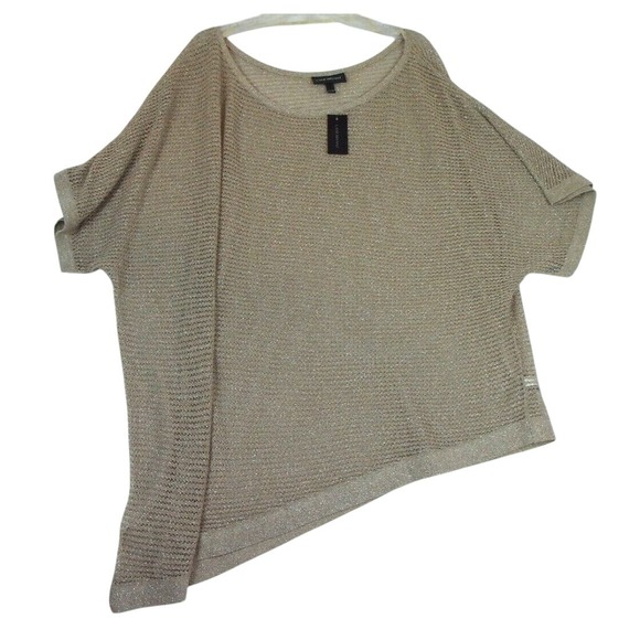 Lane Bryant Top Women's 26/28 Gold Metallic Short Sleeve Tunic Asymmetrical Hem - Picture 1 of 11